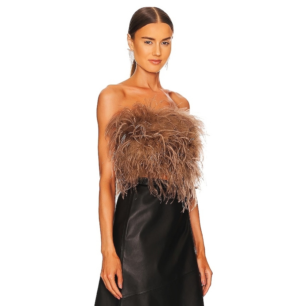 Lamarque Zaina Ostrich Feather Crop Bustier Top - Picture 8 of 14